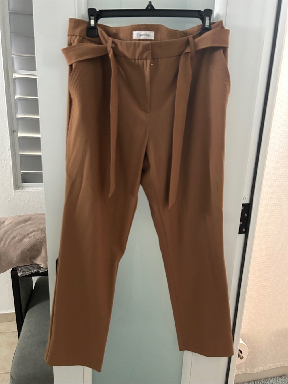 Calvin Klein Camel Tie-Waist Paperbag Trousers